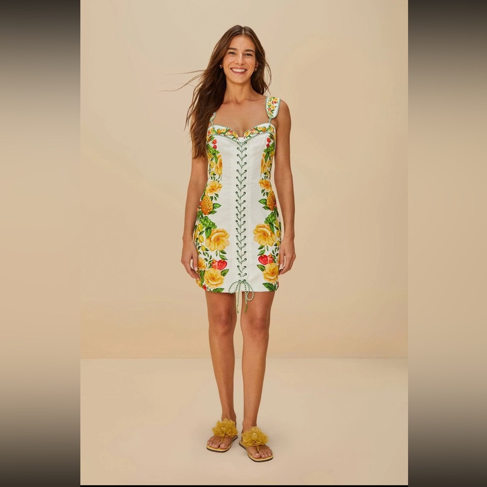 Farm Rio picnic flowers linen dress size Xl new with tags